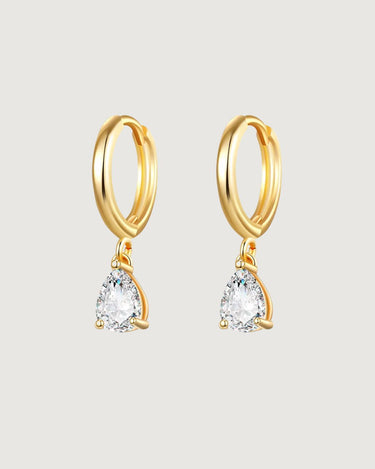 Pear-Cut Crystal Dangle Hoop Earrings – 18K Gold